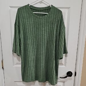 Green Ribbed Short Sleeve T-Shirt